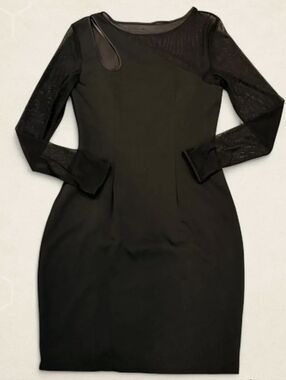 NWT Cache Black Long-Sleeve Mesh Accent Sheath Dress